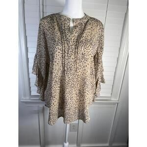 Vince Camuto Beige Leopard Print Ruffle Sleeve Blouse Size S